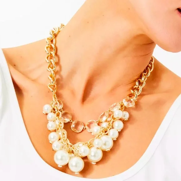 NWT Lilly Pulitzer Pink Palms Necklace in Gold Metallic - Picture 3 of 10